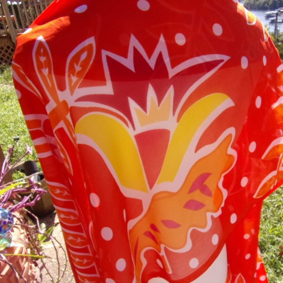 Orange Floral Silk Like Scarf/Wrap Stunning Design to Accent Your Wardrobe! - Picture 4 of 5